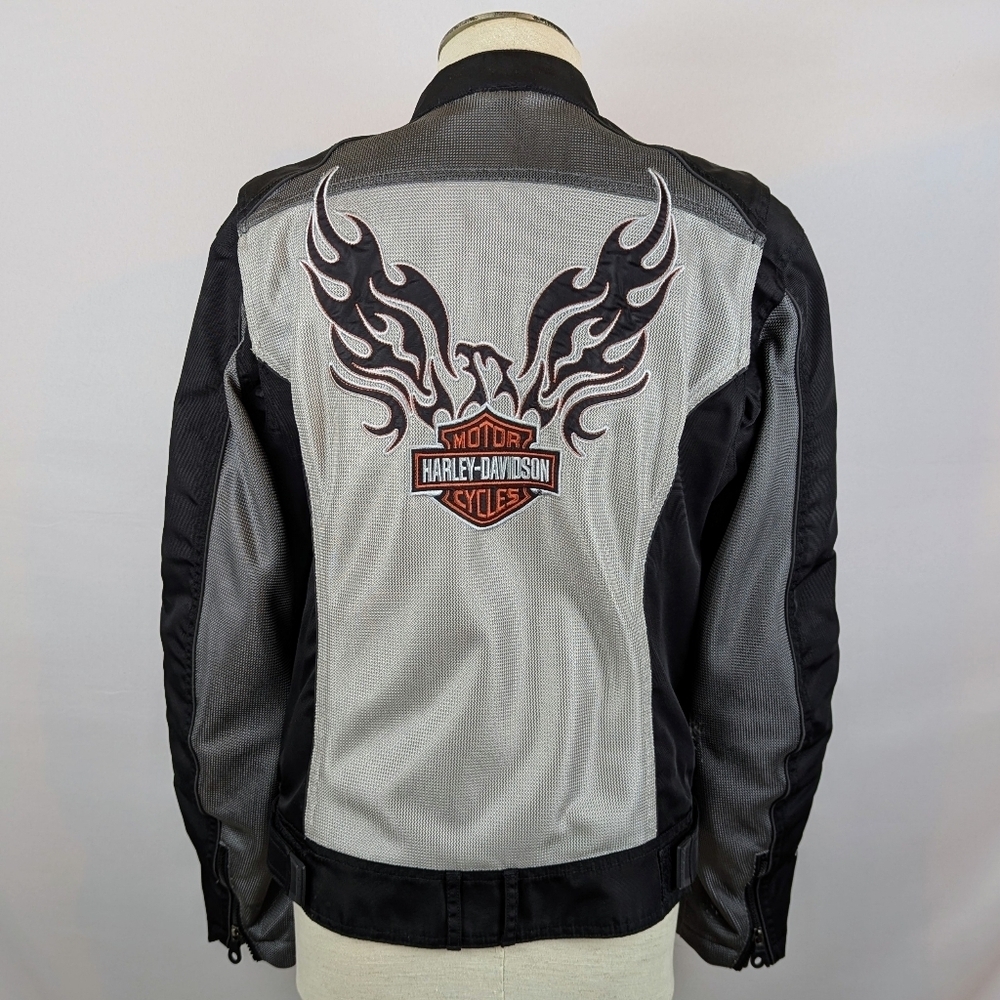 Harley-Davidson Women's Riding Jacket Mesh Embroidered Grey Black Tall L EUC